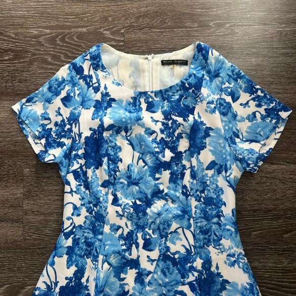 Pure Sugar Blue Floral Fit & Flare Dress Sz Medium Short Sleeve Lined A-Line GUC - Picture 4 of 14